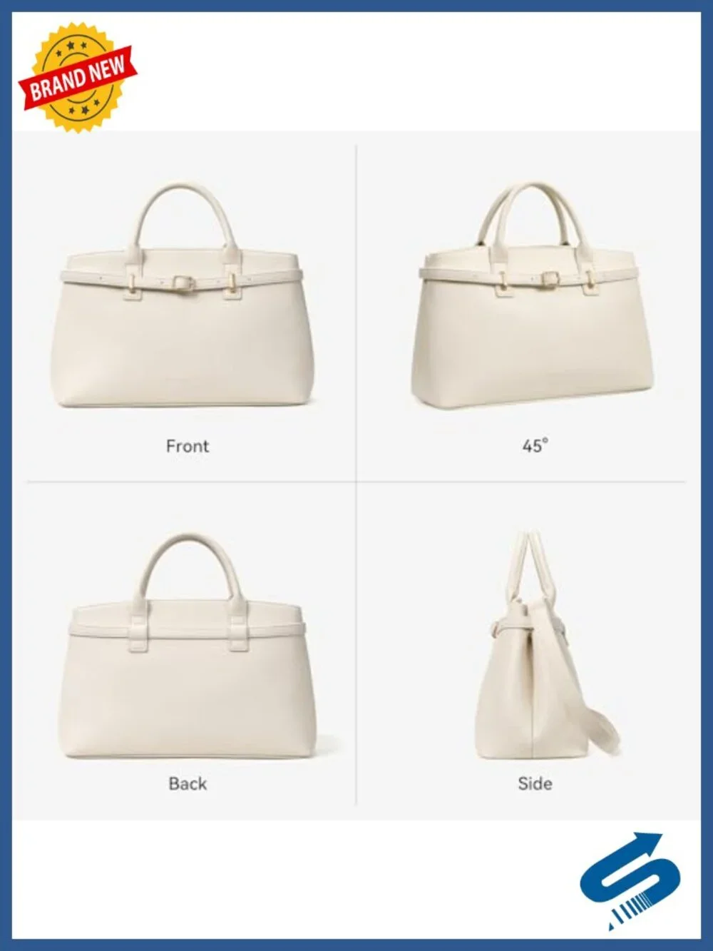 Structured Vegan Leather Satchel Tote Handbag with Removable Strap